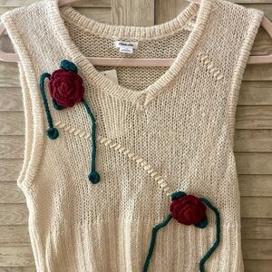 White Women Sweater with Floral Accents
